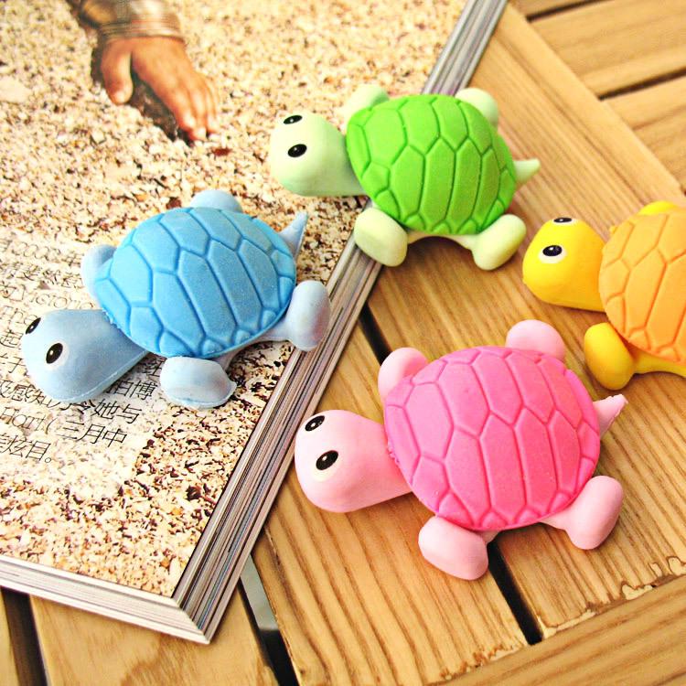 2pcs Turtle Eraser Orange Yellow Miniature Animal School Pencil Rubber Gift günstig kaufen