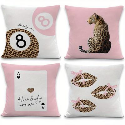 Creative Leopard Card Cushion Cover 45X45Cm 2D Print Trendy Pattern Polyester Sofa Bedroom Car Accent Chic