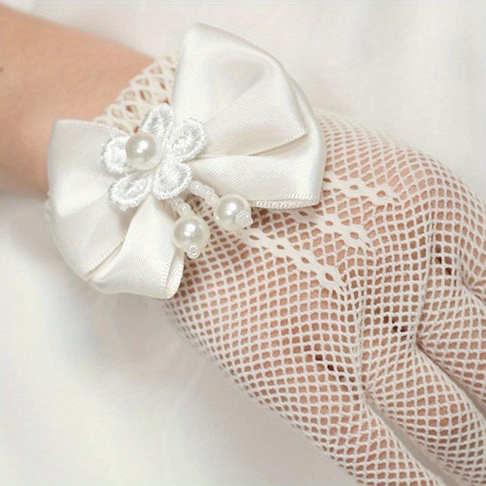 Mesh Bow Glove Dress Accessories Gloves Gloves Princess Cream Lace Fishnet Gloves Ceremony Parts