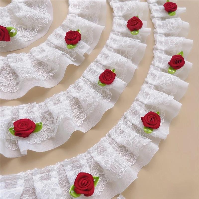 

5m 3D Rose Lace Pink White Black Lace Fabric Trim 3D Flower Craft Embroidered Applique Decoration Clothing Sewing Accessories length 5m білий