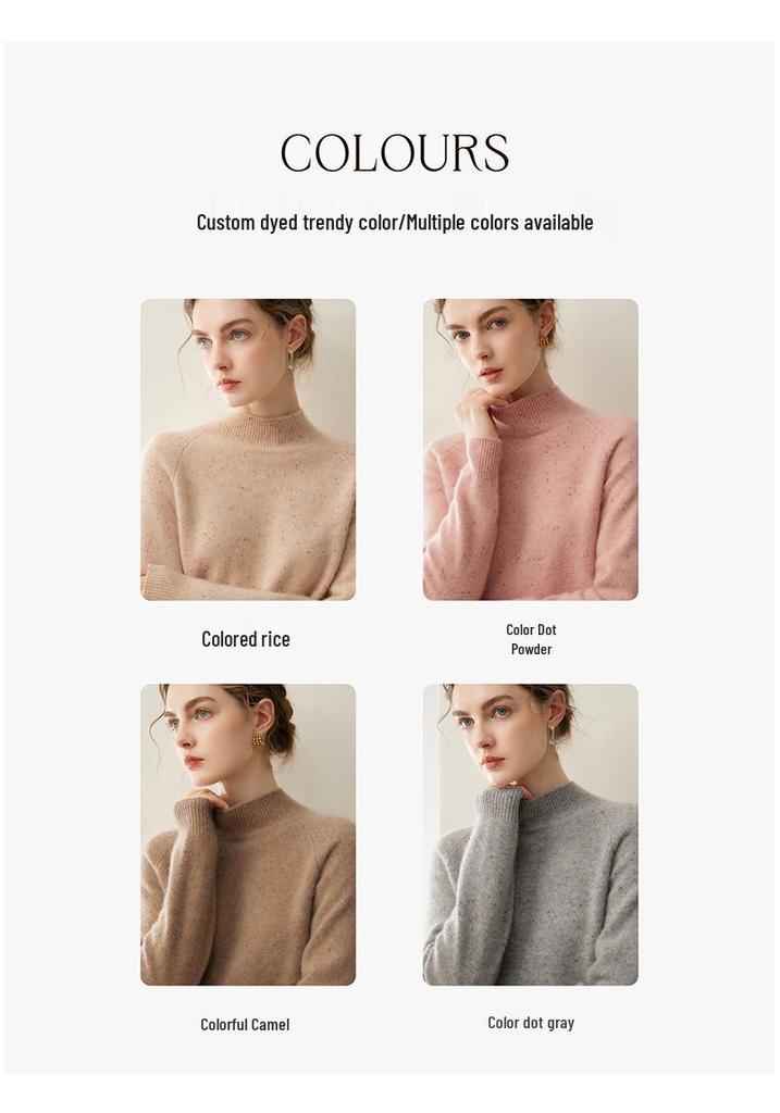Women's Cashmere Sweater, Half-High Neck Pullover, Solid Color Knit, Loose-Fit Base Layer for Autumn/Winter.