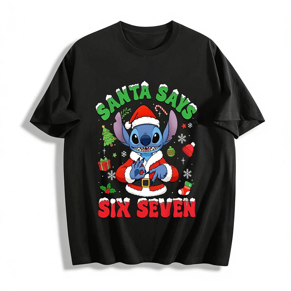Santa Says Six Seven Stitch Christmas Print Family Top Pure cotton T-shirt XXS