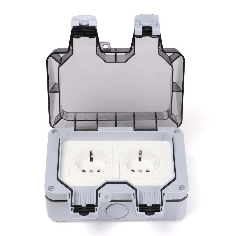 16A Outdoor Switched Waterproof Socket Wall Electrical Power Outlet Dual USB Ports 2 Gang