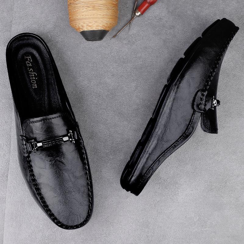Summer Men's Leather Casual Moccasins - Comfortable Black/Brown Slippers for Driving & Work