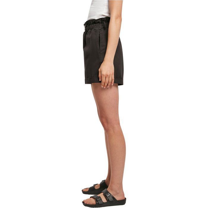 Short taille haute femme - Urban Classics - noir - style paperbag à volants - poches intégrées