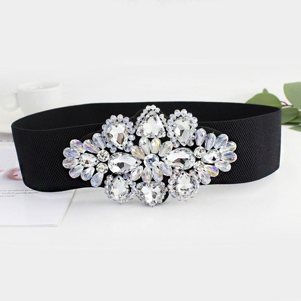 Korean Style Elastic Cummerbunds Flower Rhinestone Waist Belt Casual Women Waistband  Sweater