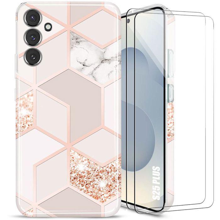 Protective Case - BOOLING - Samsung Galaxy S25 Plus - Shockproof - Pink Marble - 2 Tempered Glass