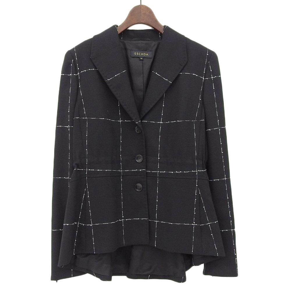 Escada 5014339 Wool Windowpane Jacket 38 blackUsed