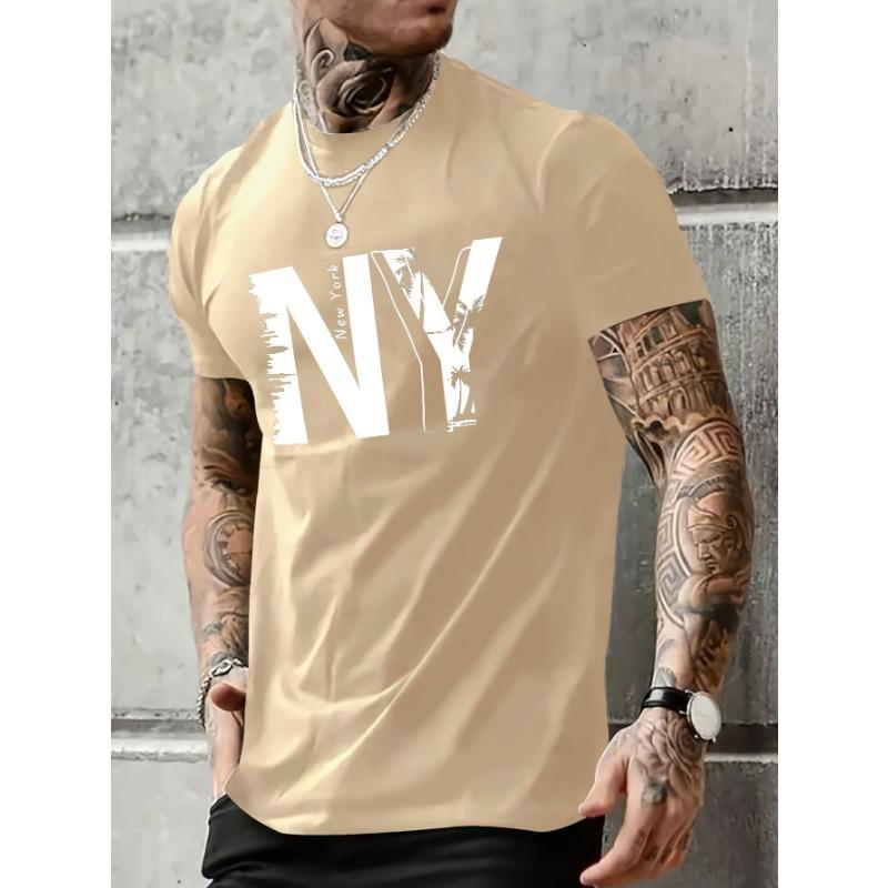 Camiseta deportiva casual de verano para hombre, holgada, talla grande, con estampado de letras NY, cómoda, de cuello redondo, manga corta