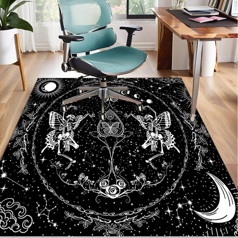 Gothic Moth And Skulls Office Rug Chair Mat, Entryway Carpet, Suitable for Front Door, Bedroom, Living Room, Desk, Holiday Gift
