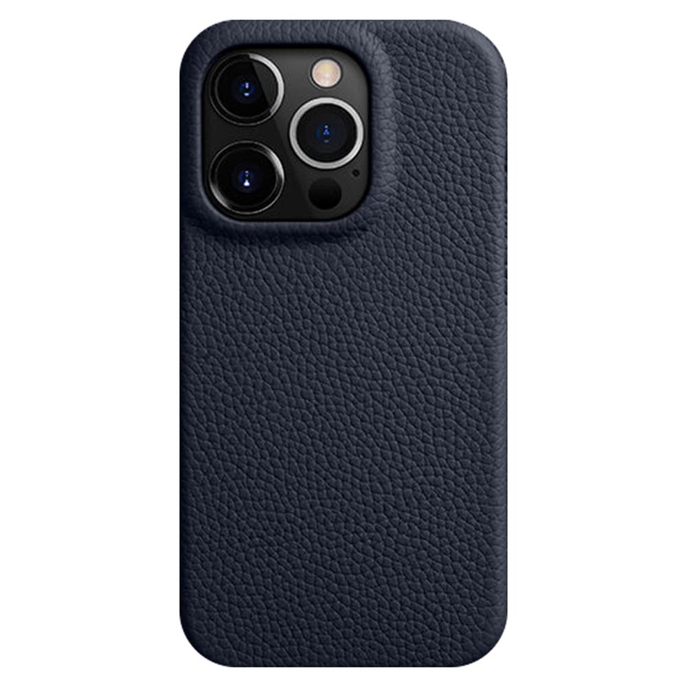 MELKCO For iPhone 14 Pro Max Magnetic Protective Case Genuine Cow Leather Coated PC Phone Cover