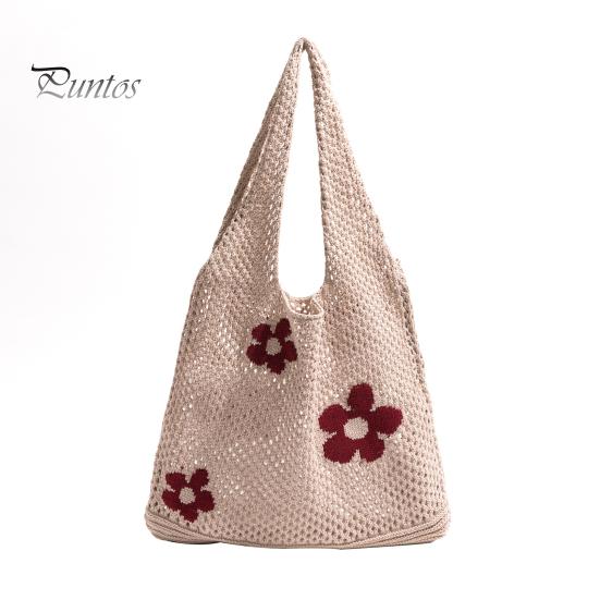 

Вязаная пляжная сумка, ажурная тканая сумка через плечо с цветочным узором, сумка-тоут для повседневных выходов, праздников, шопинга на улице бежевый