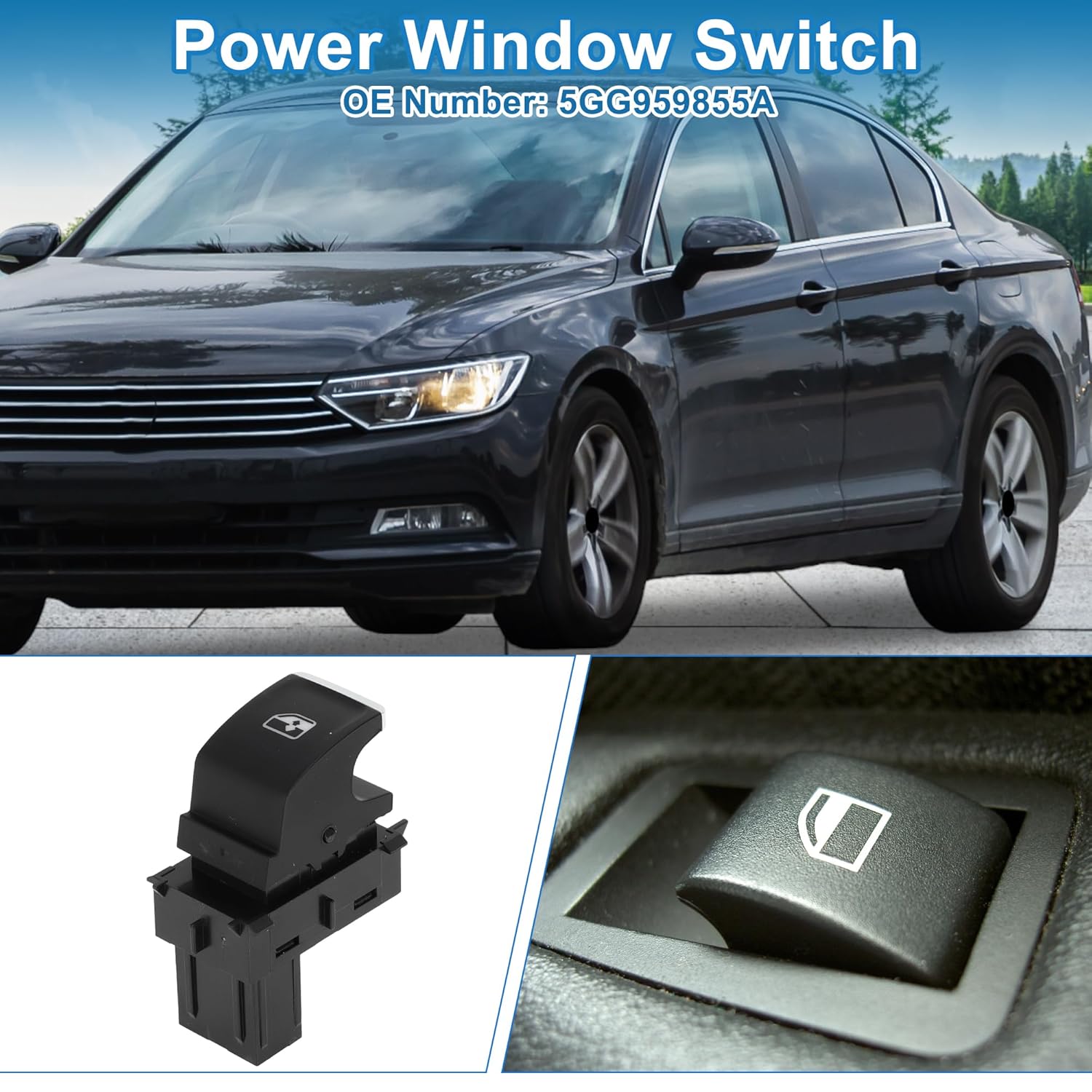 Power Window Switch No.5GG959855A Passenger Side Window Control Switch for Volkswagen Passat Tiguan Black