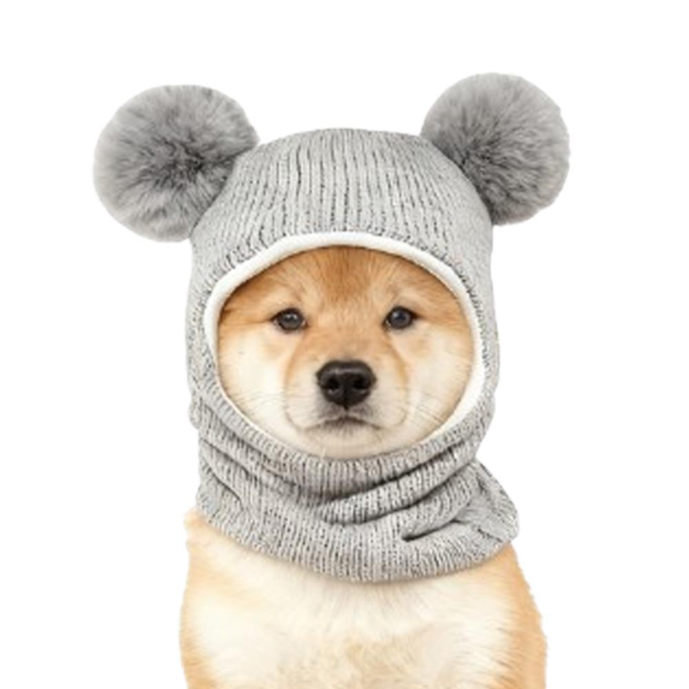 

Cute Pet Knitted Warm Hat Solid Color Noise Reduction Dog Calming Earmuff Handmade Comfortable Soothing Head Covers Photography серый