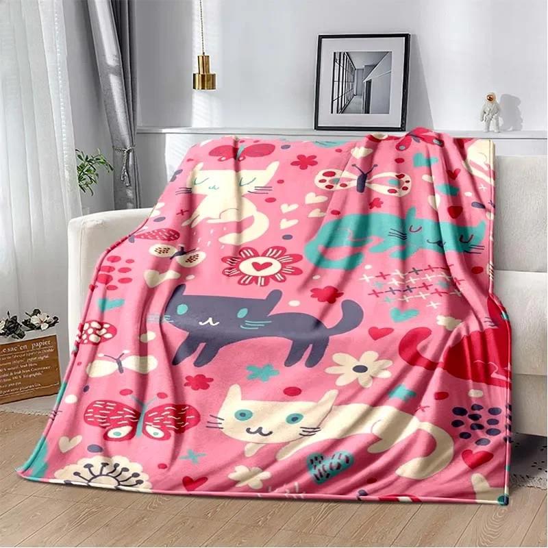 9 Cute Cat Cartoon Soft Flannel Fluffy Throw Camping Blanket for Children Sofa Throw Thin Blanket Fashion Gift