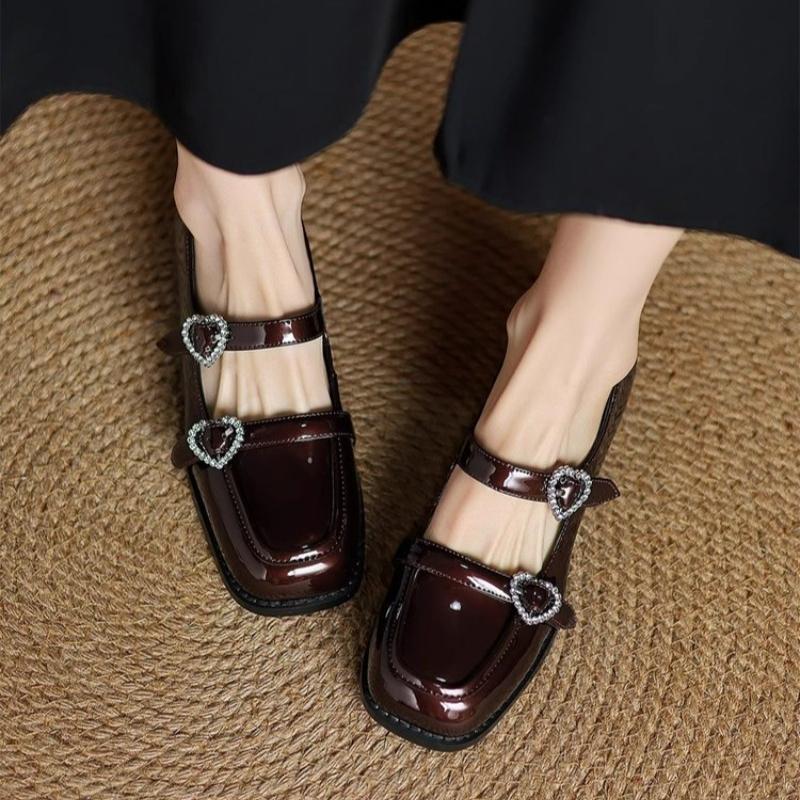 Fashion NEW Spring/Autumn Women Pumps Square Toe Chunky Heel Shoes Split Leather Shoes for Women Buckle Strap Mary Janes Shallow Shoes