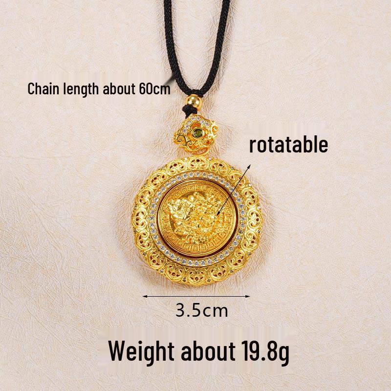 Ancient Gold Sand Eight-Treasure Compass Blessing Necklace - Chinese Retro Copper Alloy Jewelry