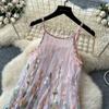 Super Fairy Three-dimensional Flower Embroidery Mesh Dress for Women's Summer Sleeveless A-character Temperament Long Dress, Thin and Beautiful Dress
