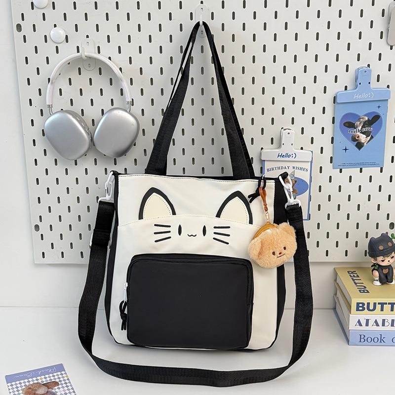 College style, large-capacity cat contrasting color, portable tote bag, girl commuter make-up bag, messenger bag, shoulder bag, school bag.