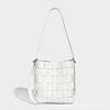 Vacation Style Niche Woven Bucket Bag, Women's New Fashionable Black and White Grid Single Shoulder Bag, Crossbody Bag, Large Capacity