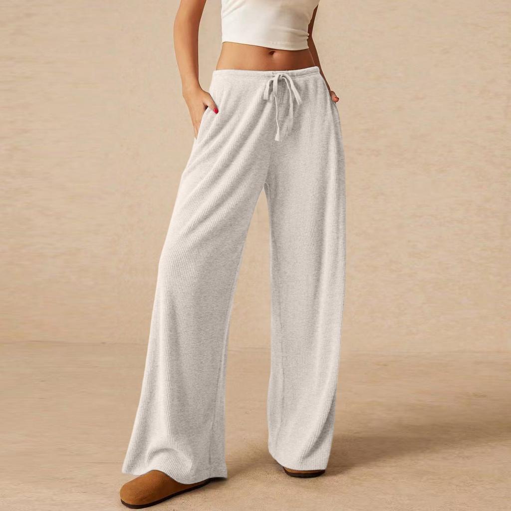 Women's Color Elastic Waist Wide Leg Pants, Casual Trousers for Daily Wear