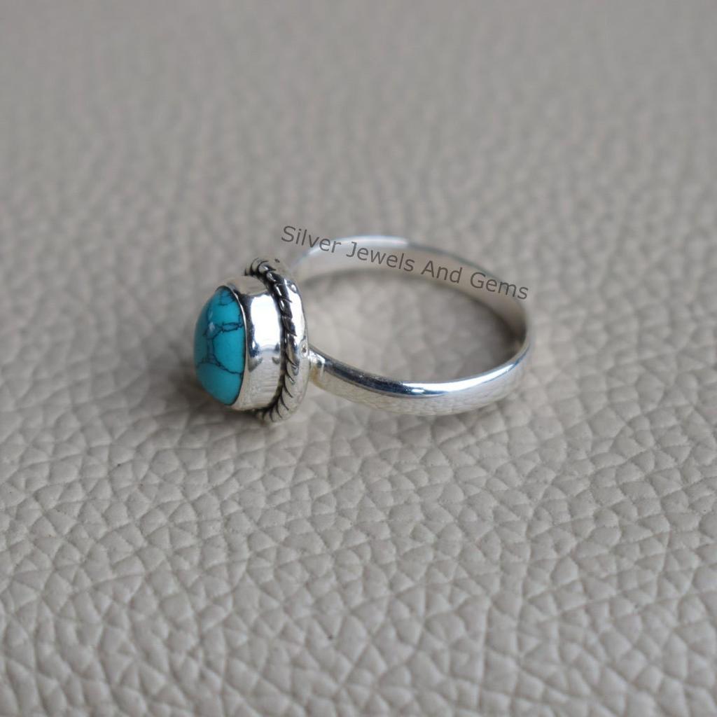Oval Turquoise Ring: Handmade 925 Sterling Silver Boho Ring