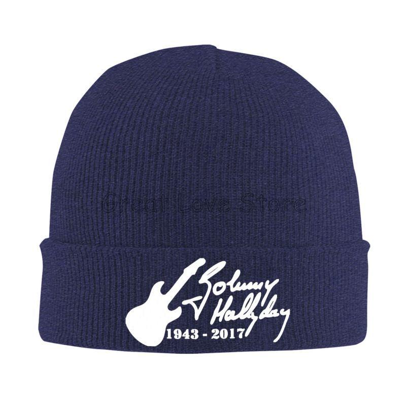 Johnny Hallyday Print Bonnet Hats Street Knit Hat for Men Women Winter Warm Skullies Beanies Cap for Travel Outdoor Camping
