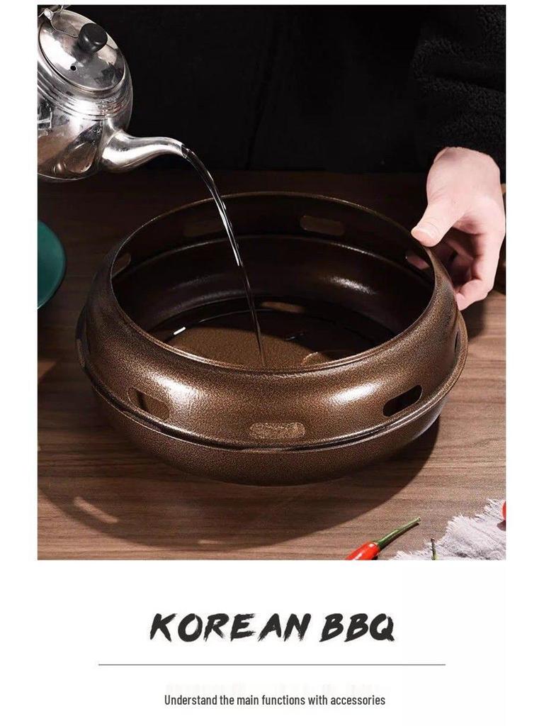 Korean Smokeless Charcoal Grill: Round Table Metal Iron BBQ & Tea Brewing Stove for Outdoors
