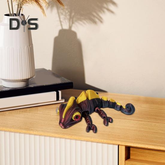 3D Printed Chameleon Figurine Movable Eyes Mini Lizard Figure Articulated Animal Model Toy Home Office Bookshelf Desktop Decoration Ornament