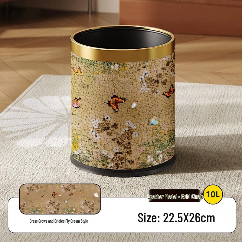 Cestino per la spazzatura in pelle retrò He Mu Cheng per soggiorno e camera da letto - Di alta gamma, grande capacità, design elegante
