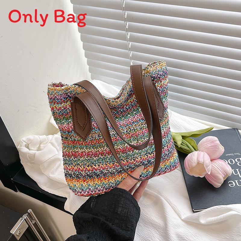 Street Style Woven Shoulder Bag With Causal Design And Large Capacity For Beach Trips