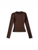 Women's American-Style Long Sleeve Fitted T-Shirt with Stylish Shoulders, Perfect for Autumn and Winter, Imitation Wool Base Layer.