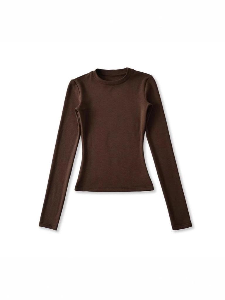 Women's American-Style Long Sleeve Fitted T-Shirt with Stylish Shoulders, Perfect for Autumn and Winter, Imitation Wool Base Layer.