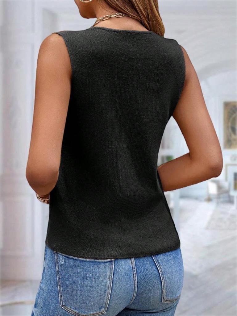 Women's Sleeveless Knit Sweater Vest V Neck Button Down Loose Waistcoat Cardigan