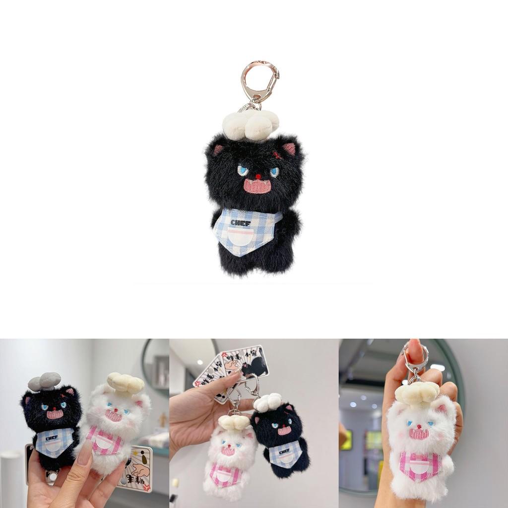 Fluffy Cat Keychain With Chef Costume Plush Toy For Anime Fans