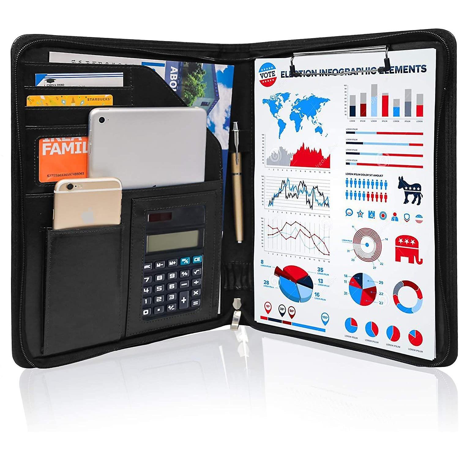 

Бизнес-портфель на молнии Padfolio из искусственной кожи Папка для собеседования Резюме Органайзер для юридических документов с коричневым буфером обмена формата А4 чёрный