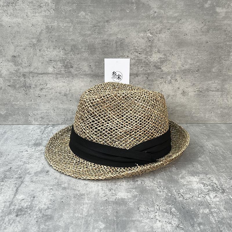 25 Natural Salty Straw Woven Hollow Straw Hats For Men And Women Summer Vacation Seaside Curled Panama Top Hat