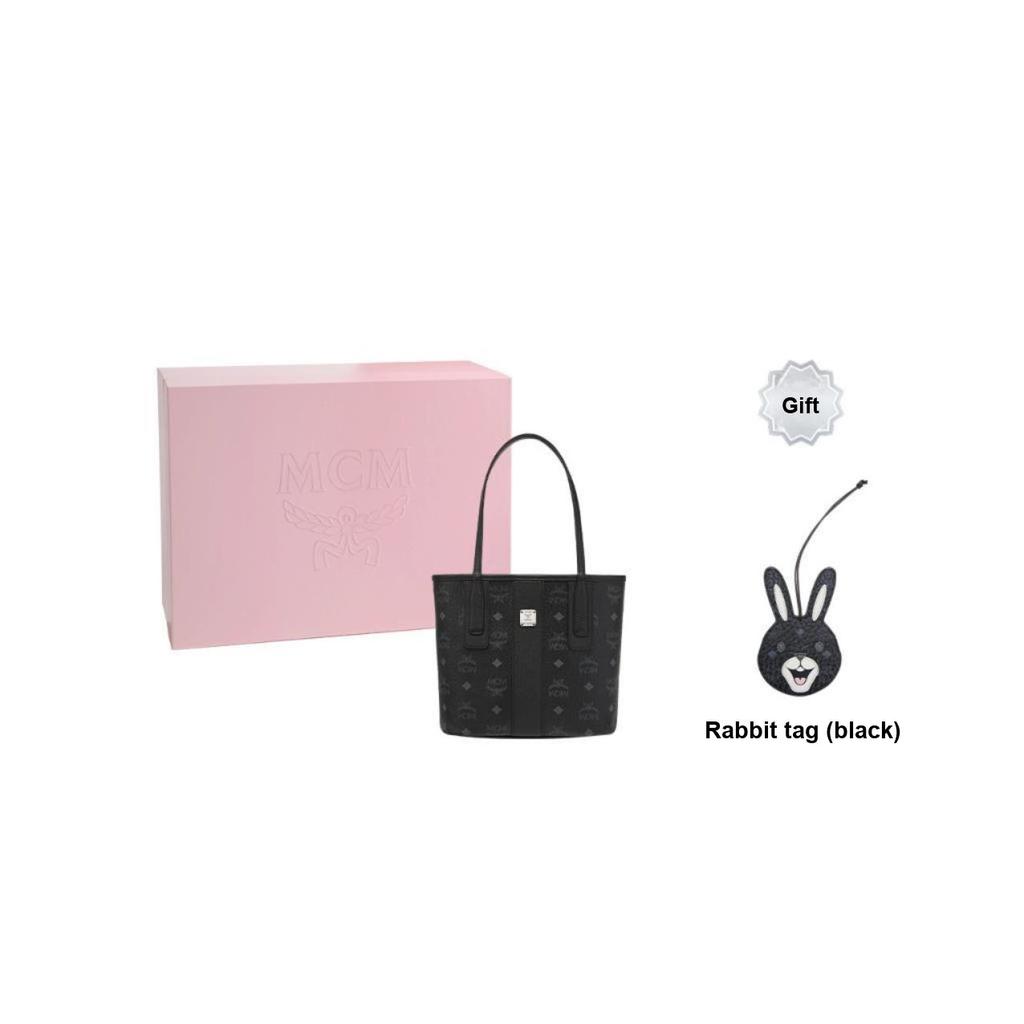 MCM Visetos Medium Tote Bag, Black Monogram Handbag, for Daily Commute Shopping Travel MWPDALR01BK001