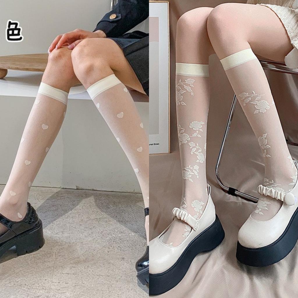 Summer Thin Stockings Transparent Women'S Breathable Versatile Diamond Mid-Tube Socks Black Silk Knee Socks Thin Jk Calf Socks