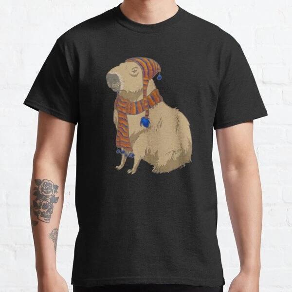 Anime-style Capybara Just Sitting There with Hat and Scarf T-Shirt S-3XL S