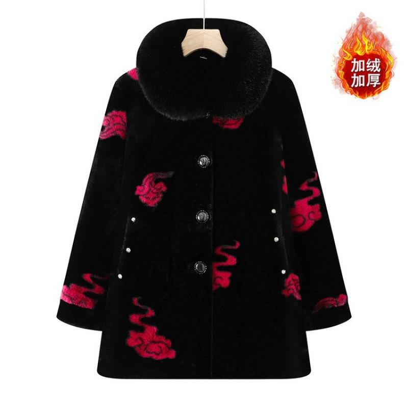 Middle Aged Grandmother Coat Imitation Mink Warm Fleece Thickened Mother Outfit Loose Large Size Festive Chinese New Year
