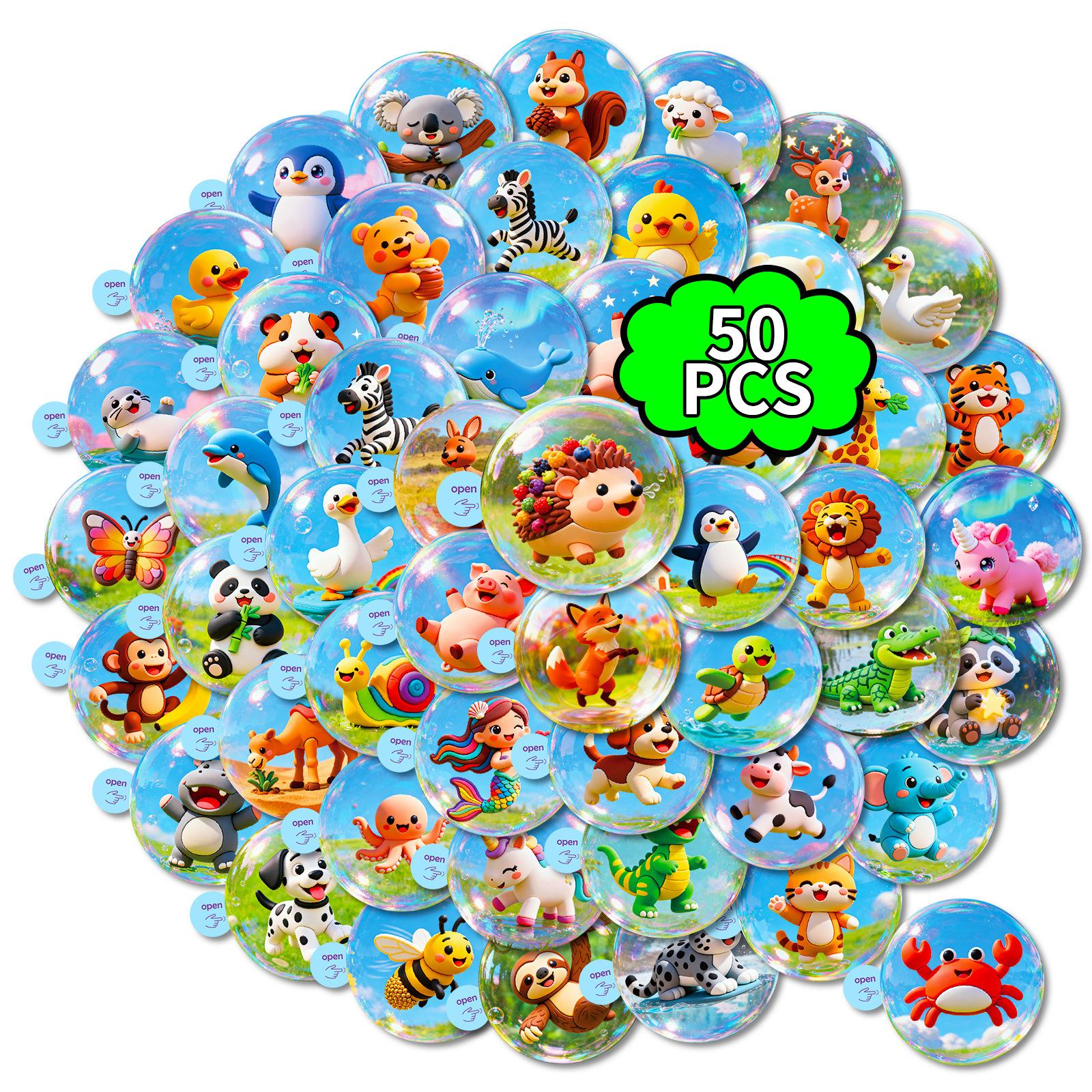 

New 50 Cute Animal Bubble Ball Stickers Cartoon Cute Pet Three-Dimensional Stickers Easy To Tear Small Ears Children S Fun Stickers