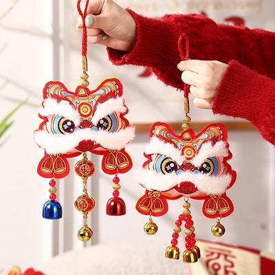 Chinese Lion Dance Ornament Traditional Blessing Souvenir Hanging Pendant with Bells Auspicious
