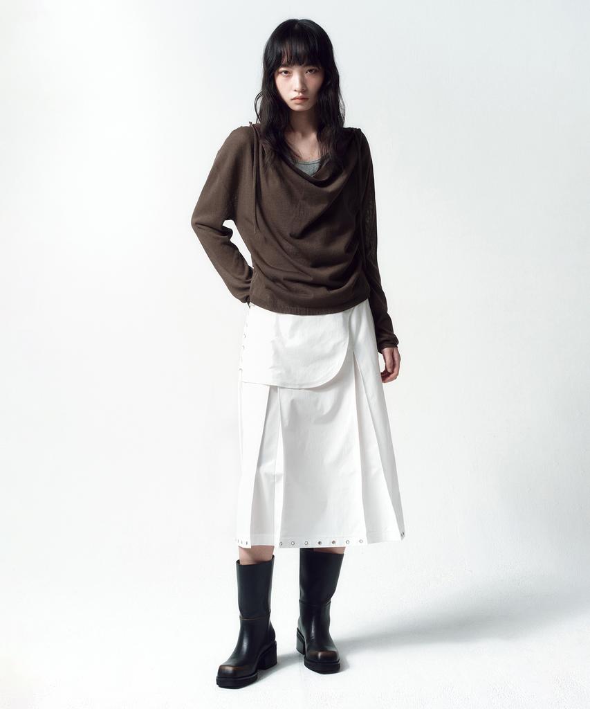 INSILENCE WOMEN Cowl Neck Hooded Knit Brown