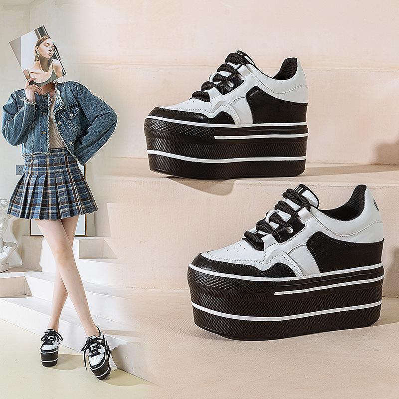 Thick-soled Panda Color Matching Women's Casual Single Shoes Spring 2025 New Super High-heeled Muffin Shoes Fashion Round Head Simple