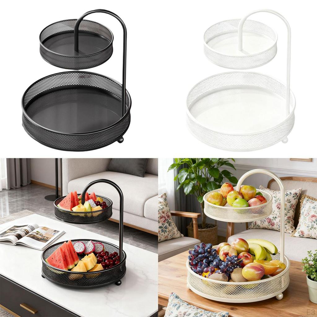 2-Layer Fruit Basket, Non-Slip Mesh Container for Living Room