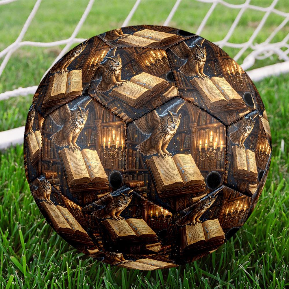 1pc Wise Owl Library Theme Soccer Ball Football, Size 5, Lightweight PVC, Outdoor Training Soccer Ball,Sports Gift t61445