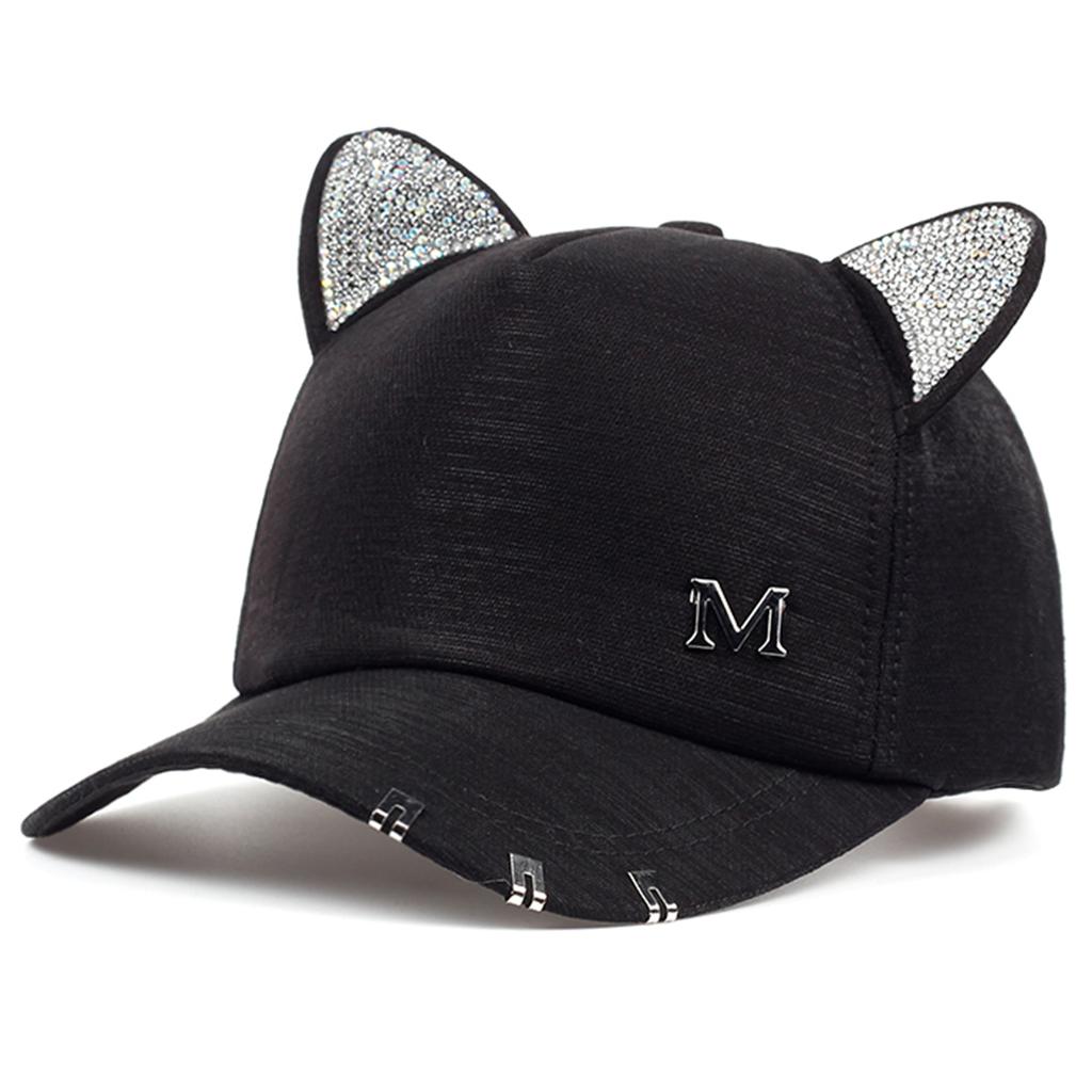 Women Cute Cat Ears M Label Baseball Caps Spring Autumn Outdoor Use Adjustable Casual Hats Sunscreen Hat For Men And