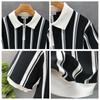 Summer Men's Knitting Stripe Short Sleeve T Shirt Men Casual Button Fashion Fashion Polo Shirt