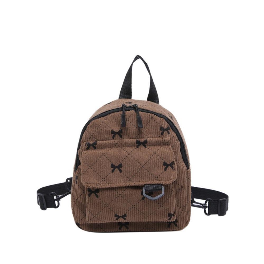 New Mini Backpack Bowknot Printed Sweet Storage Bag Corduroy Korean Version Cosmetic Bag Women коричневый